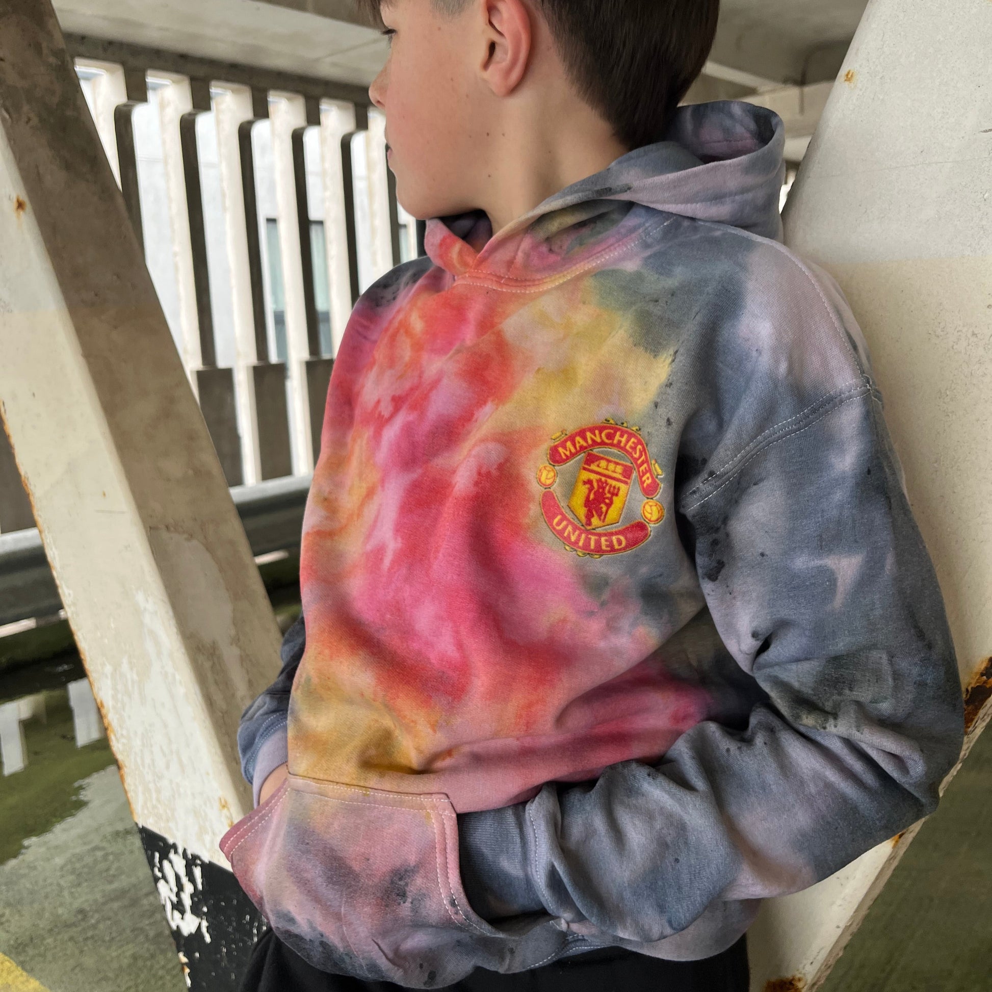 Kids custom made tie dye Man United football club hoodie club hoodie MUFC football fans sports outdoor wear unisex Man u - SOX UK 