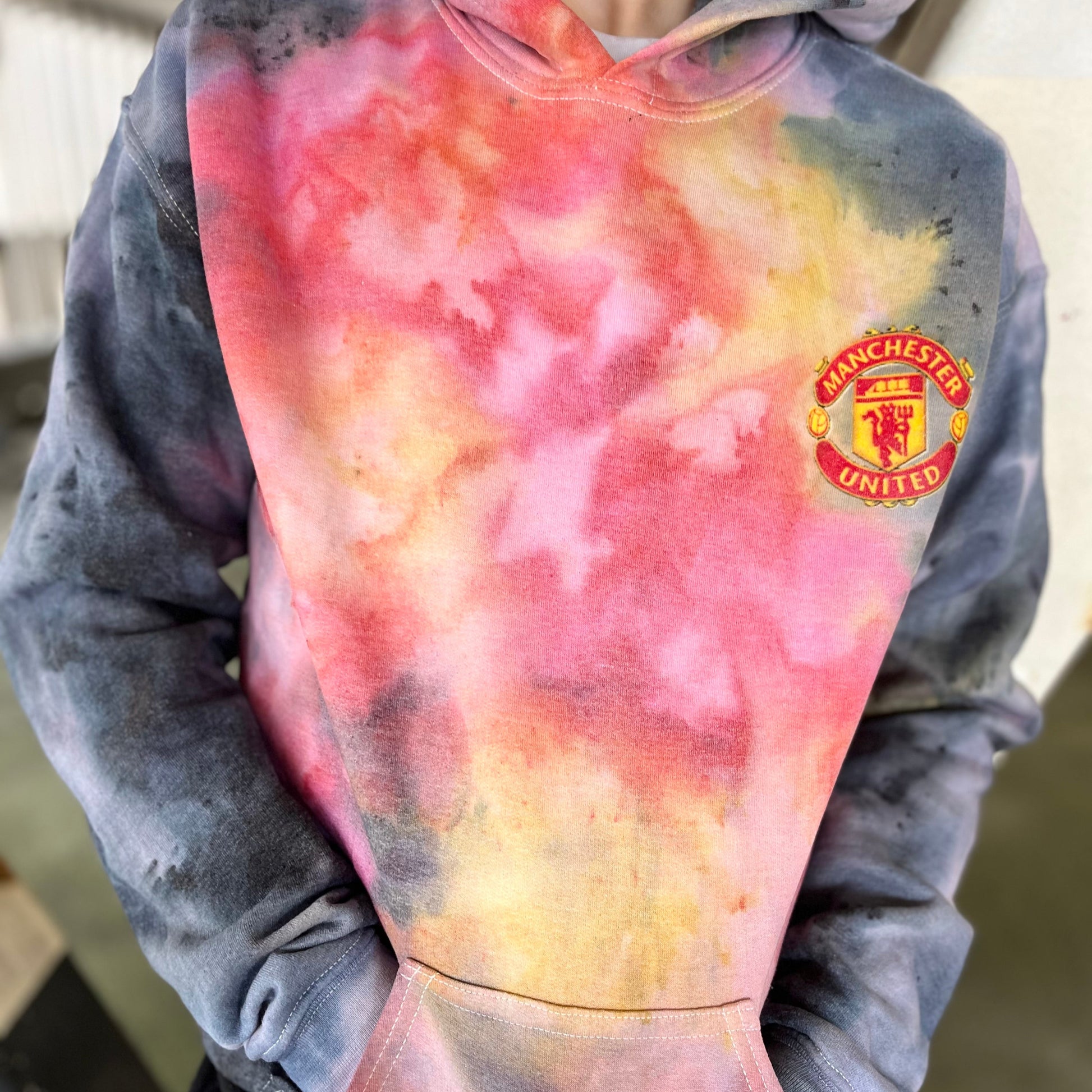 Kids custom made tie dye Man United football club hoodie club hoodie MUFC football sports  - SOX UK