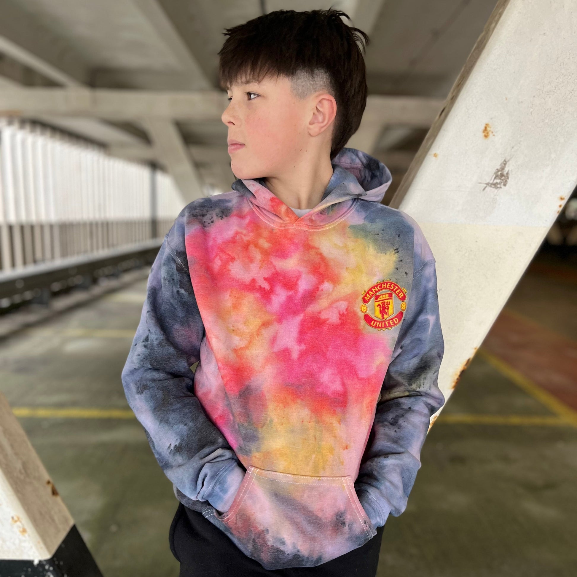 Kids custom made tie dye Man United football club hoodie club hoodie MUFC football sports  Man u - SOX UK
