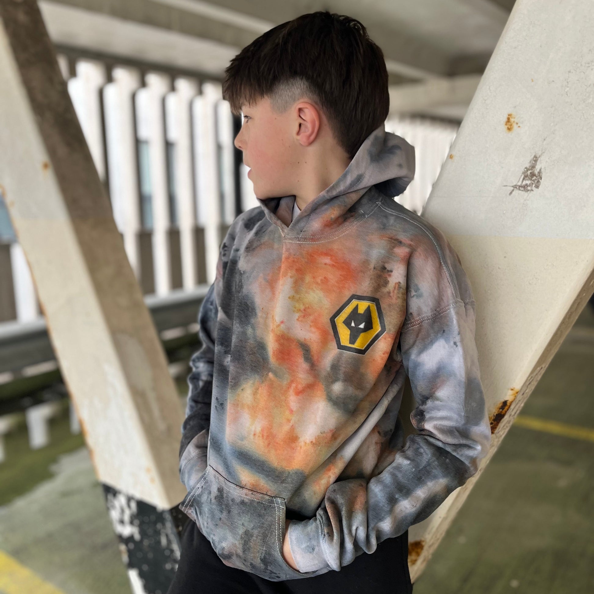 Kids_custom_made_tie_dye_wolves_football_club_hoodie_handmade_by_SOX_UK