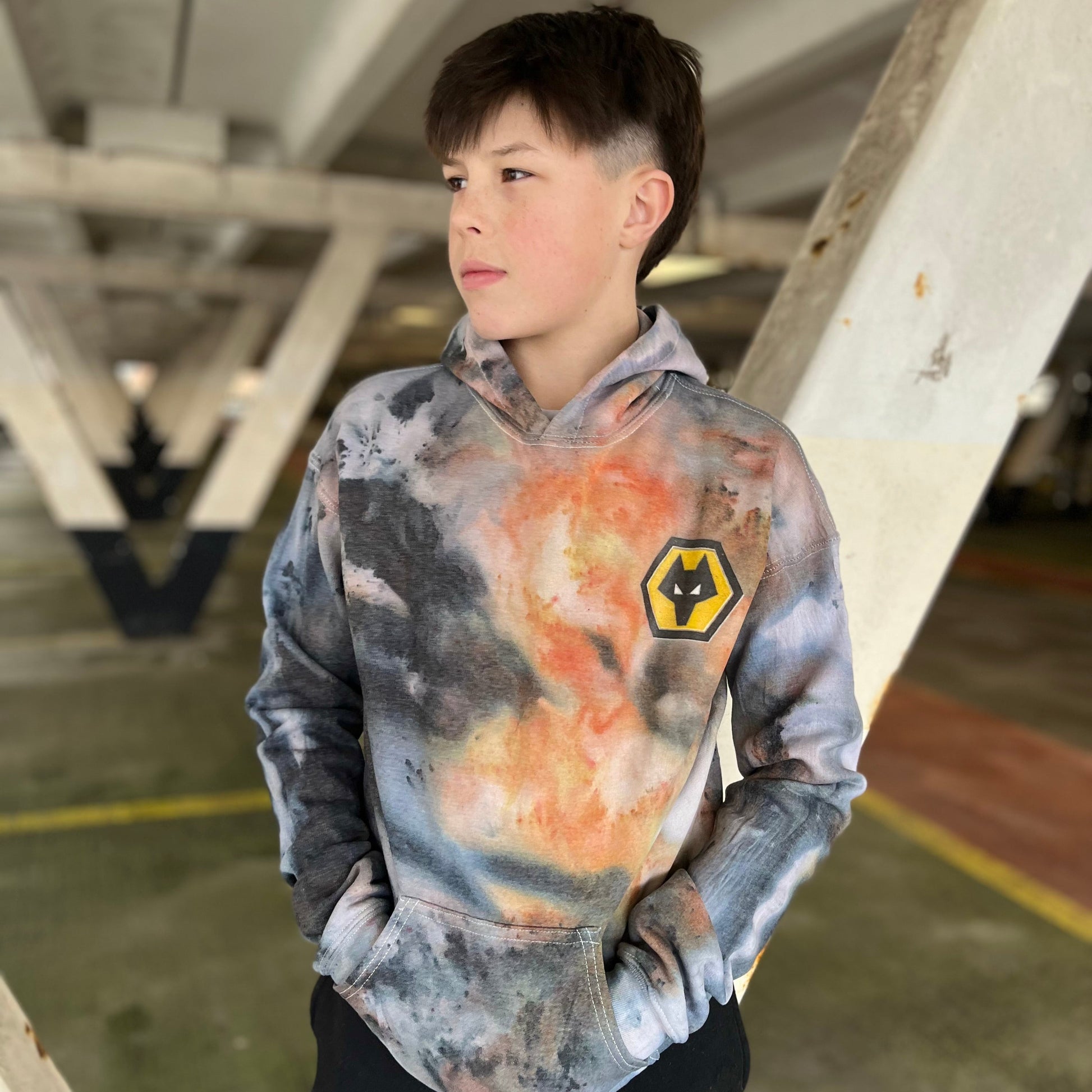 Kids_custom_made_tie_dye_wolves_football_club_hoodie_handmade_by_SOX_UK