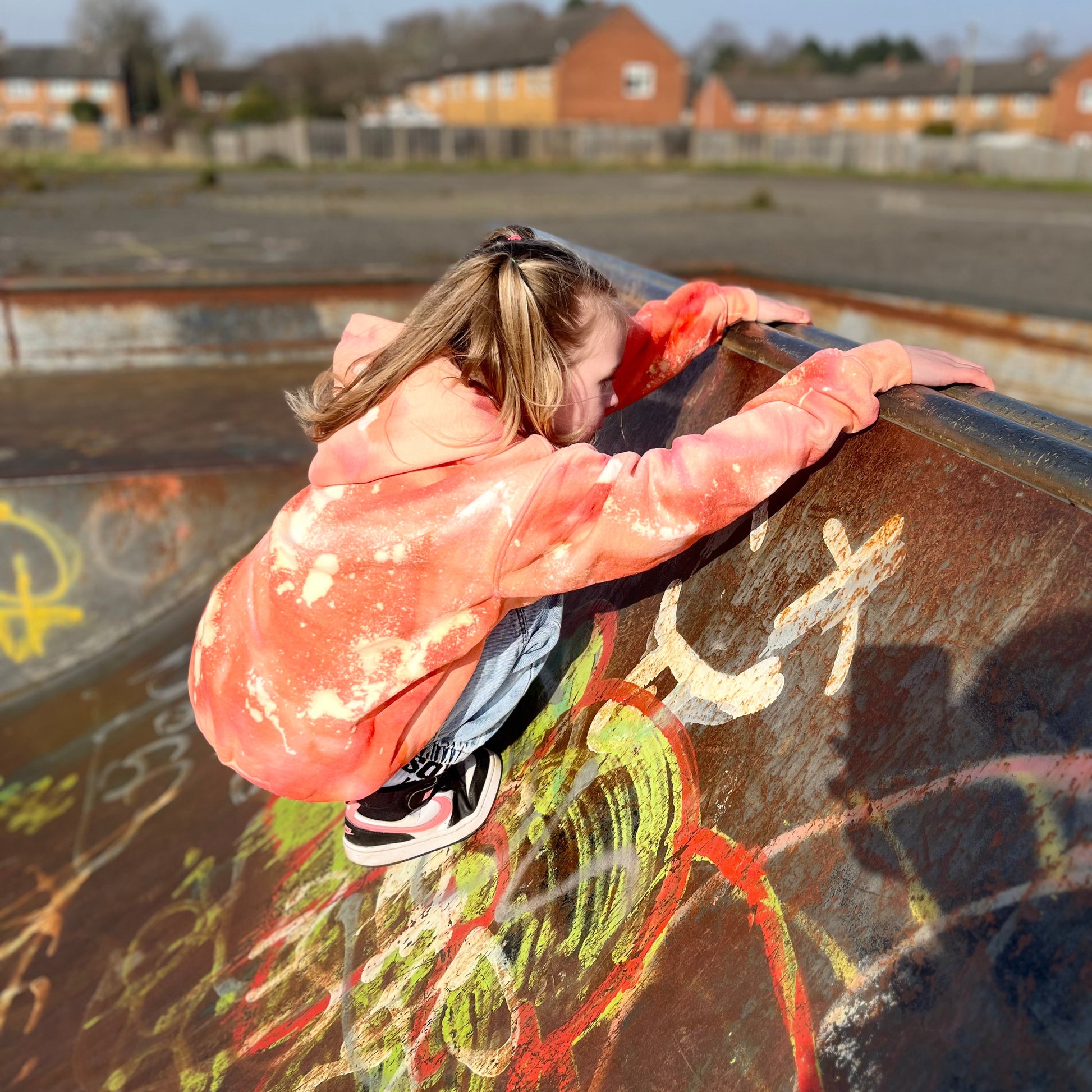 Kids unisex custom made tie dye orange hoodie - SOX UK boys and girls hoodies cotton warmth comfort handmade cosy kids clothing 