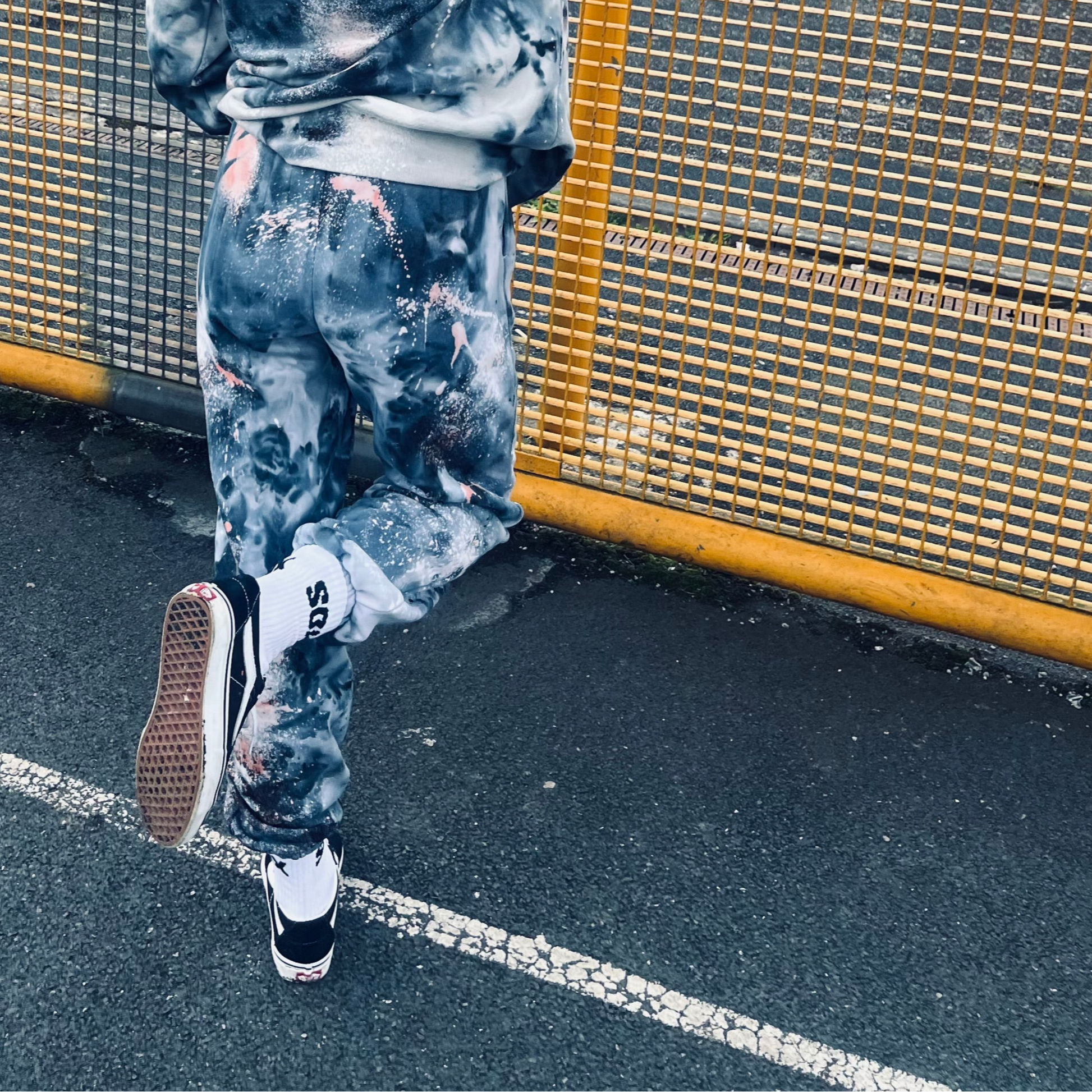 Matching set hoodie joggers stardust tracksuit tie dye bespoke handmade clothing unisex men and women black storm colour gift ideas  unisex outdoors fashion socks custom  SOX UK