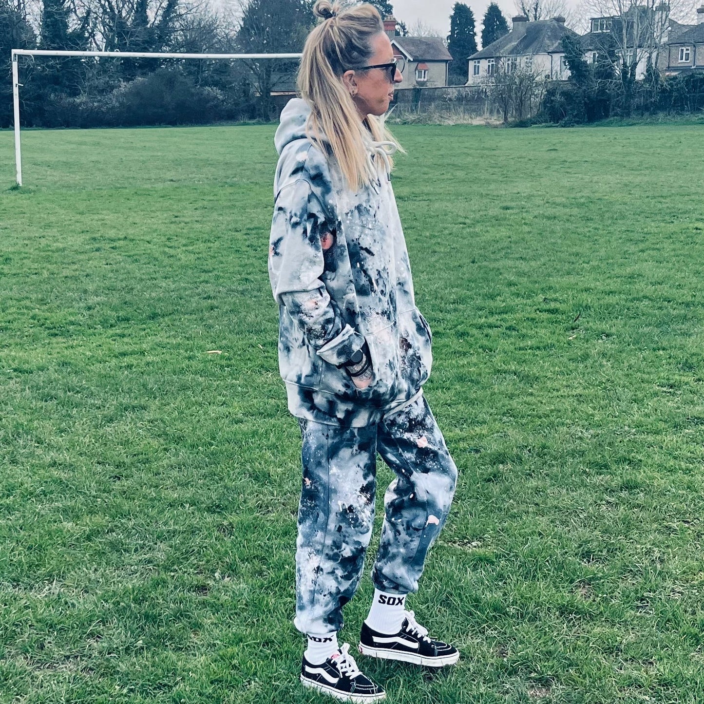 Matching set hoodie joggers stardust tracksuit tie dye bespoke handmade clothing unisex men and women black storm colour gift ideas  unisex outdoors fashion trend socks custom  SOX UK