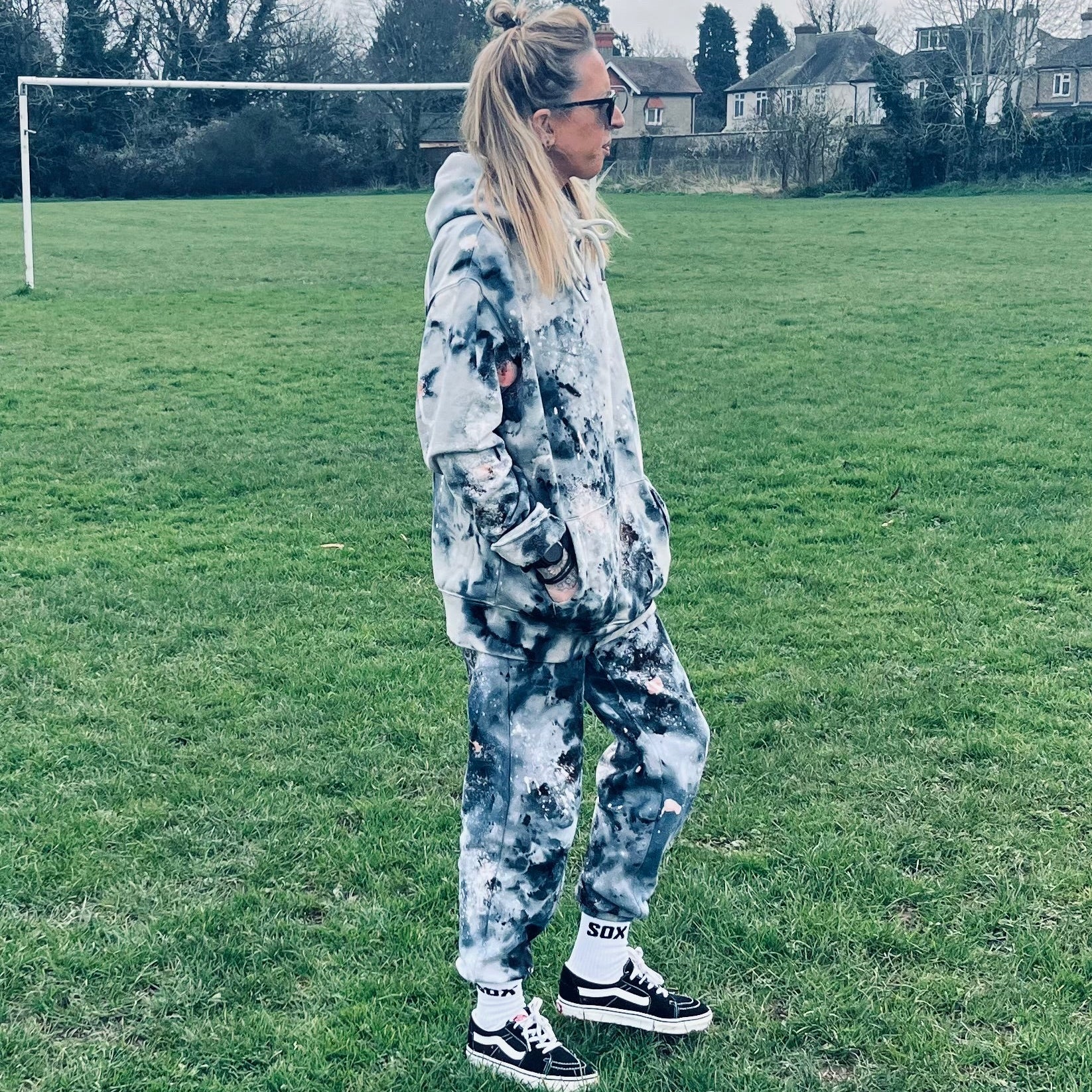 Matching set hoodie joggers stardust tracksuit tie dye bespoke handmade clothing unisex men and women black storm colour gift ideas  unisex outdoors fashion trend socks custom  SOX UK