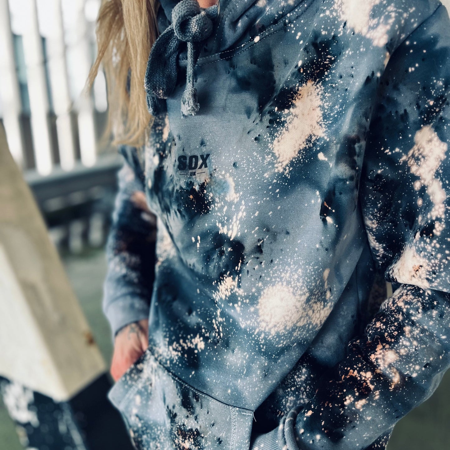 Matching set hoodie joggers stardust tracksuit tie dye bespoke handmade clothing unisex men and women black storm colour gift ideas  unisex outdoors fashion trend socks custom  SOX UK