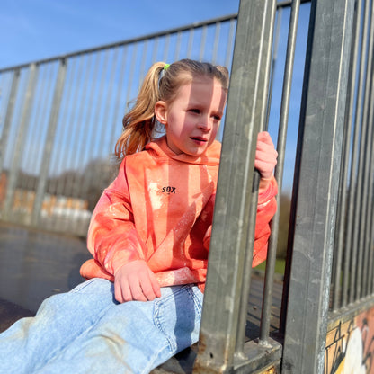 Kids unisex custom made tie dye orange hoodie - SOX UK boys and girls hoodies cotton warmth comfort handmade cosy kids clothing 