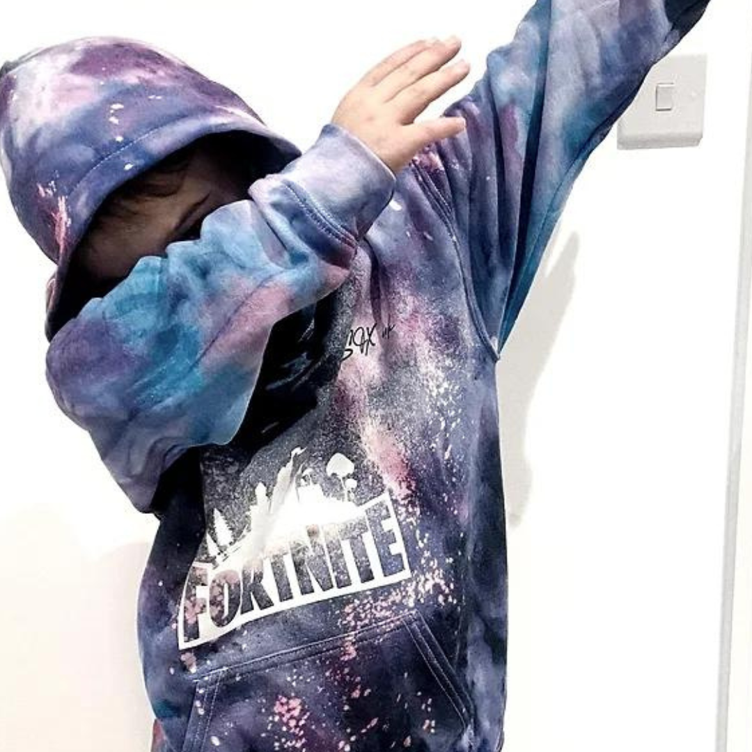 Kids custom made tie dye Fortnite hoodie - SOX UK games PlayStation personalised 