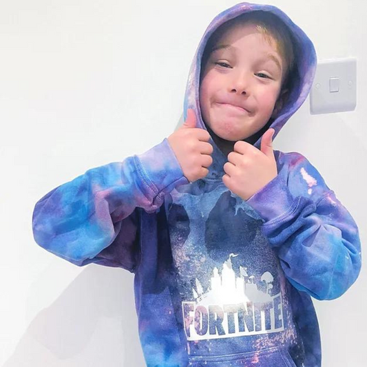 Kids custom made tie dye Fortnite hoodie - SOX UK games PlayStation personalised clothing 