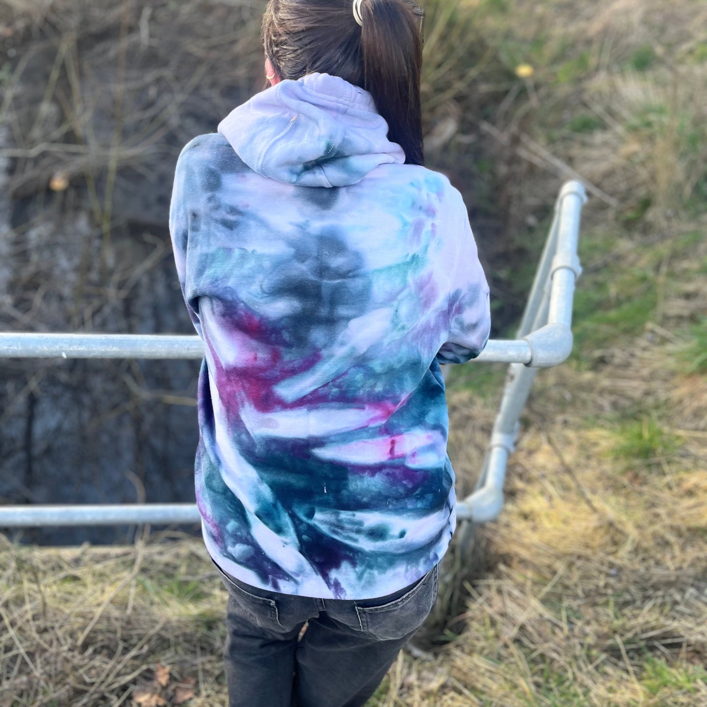 Youth and Adults tie dye black pink emerald  hoodie autumn spring summer colours handmade custom made clothing  SOX UK