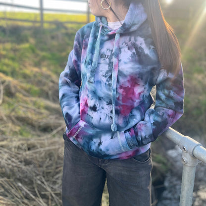 Youth and Adults tie dye black pink emerald  hoodie autumn spring summer colours handmade custom made clothing cotton SOX UK
