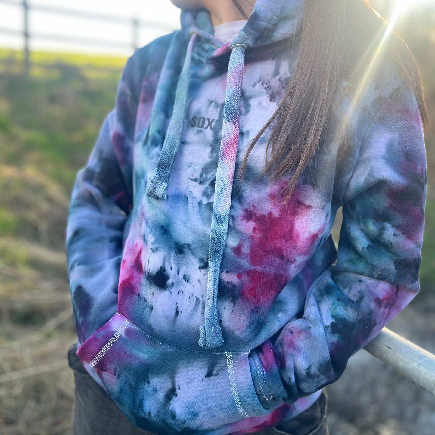 Youth and Adults tie dye black pink emerald  hoodie spring summer colours handmade custom made clothing  SOX UK