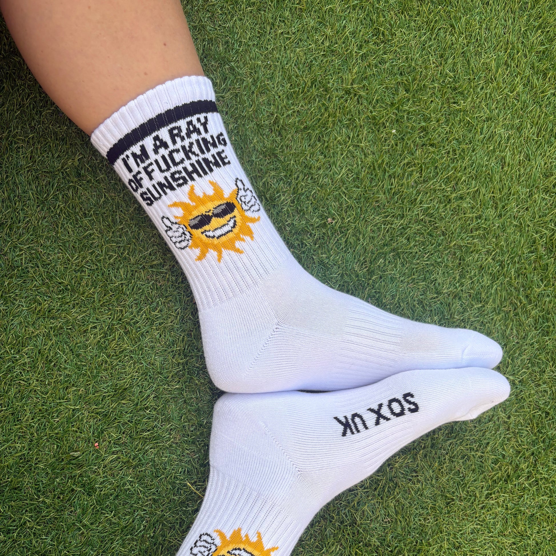 I'm a ray of fucking sunshine quoted socks socks quote of the day cotton socks one size unisex rude socks funny gifts occasions birthdays sunshine swear 