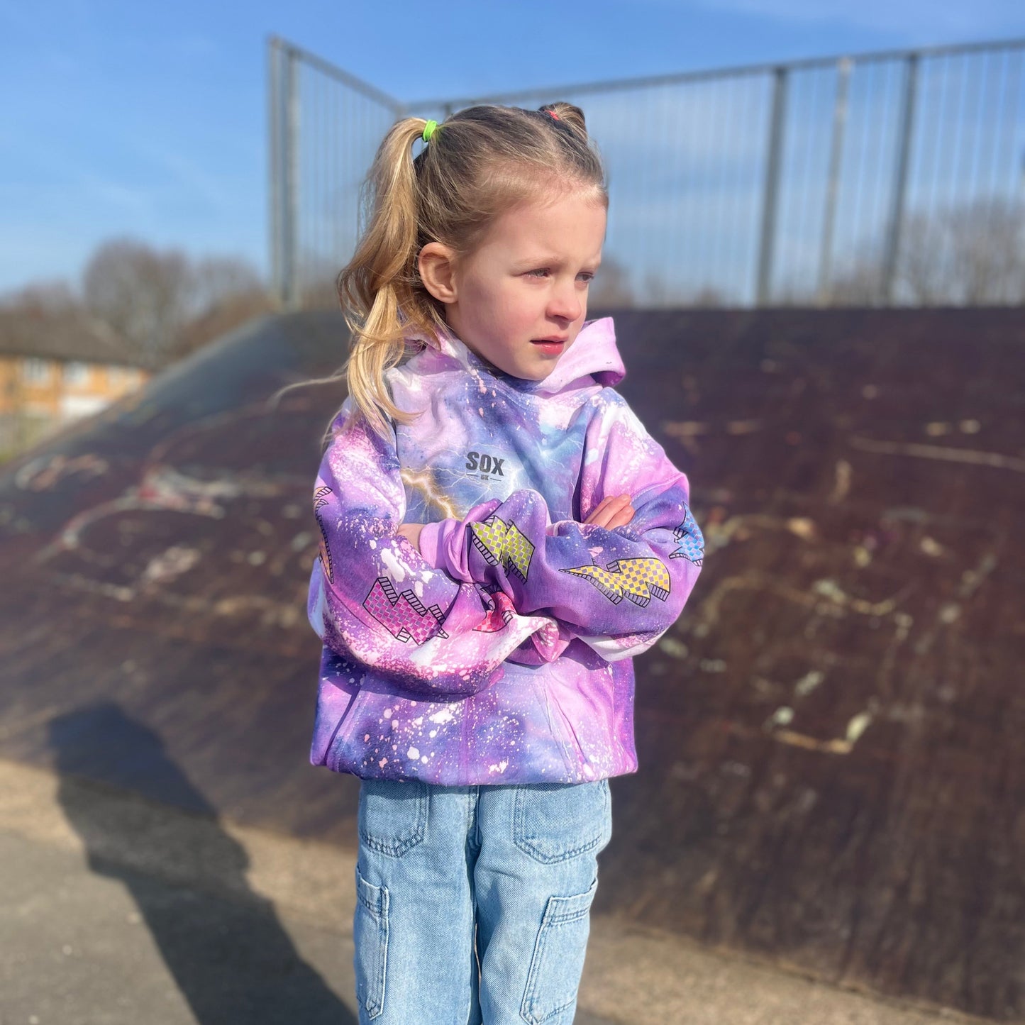 Uniex Kids tie dye hoodie handmade lightening purple SOX UK